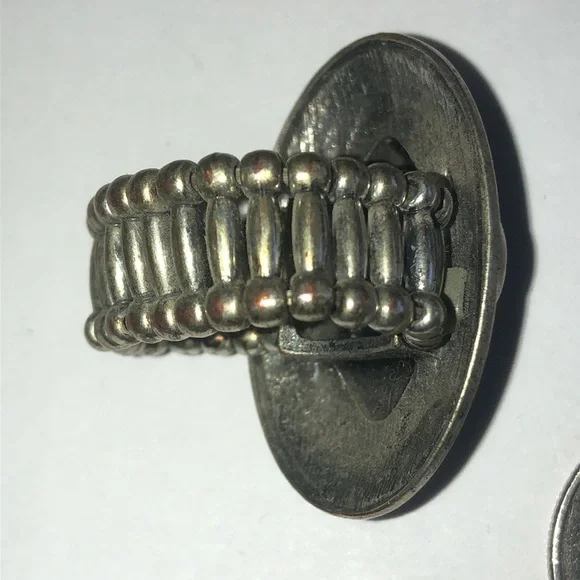 Silver Tone Oval Black Stone Boho Statement Ring - Picture 3 of 6